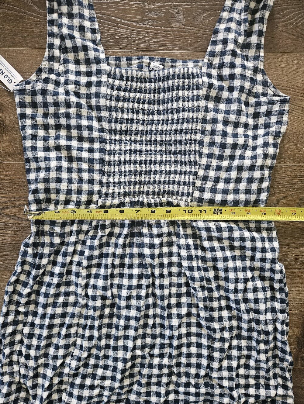 Old Navy Square Neck Linen Blend Blue and White Gingham Mini Dress NWT Size M - Picture 4 of 9